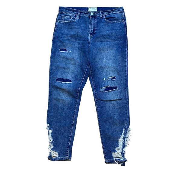 We The Free Distressed Skinny Jeans Size 31 Blue Denim Mid-Rise Frayed Hem Women - Picture 1 of 8